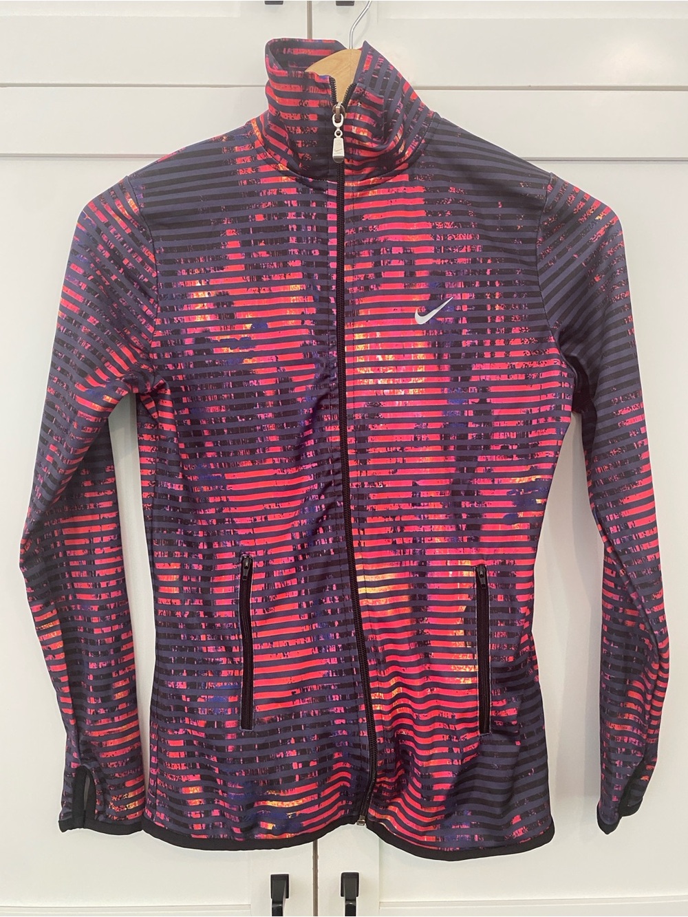 VTG Y2K Nike Dri-Fit Full Zip Track Running Jacket Sunset Digital Camo Stripe M